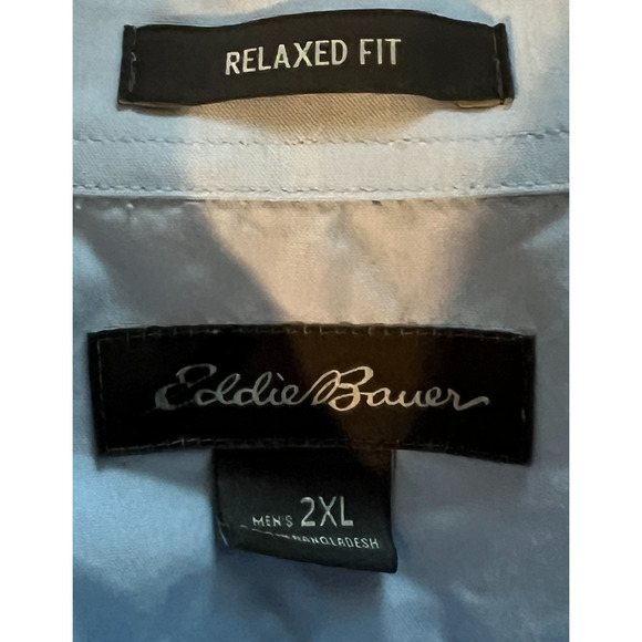 Eddie Bauer Mens Shirt Size 2XL Blue Long Sleeve Button Down Collar Pocket Cotto - Picture 2 of 11